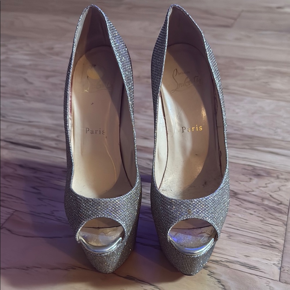 Christian Louboutin Silver Platform Stilettos